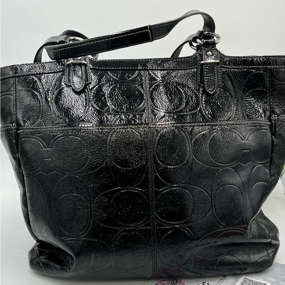 Authentic Coach Black Signature Embossed Patent leather N/S Gallery Tote F19818 - Picture 7 of 16